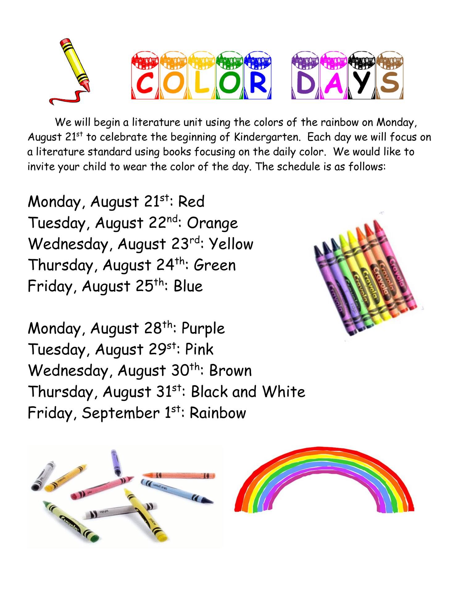 Celebrate Kindergarten with Color Days 